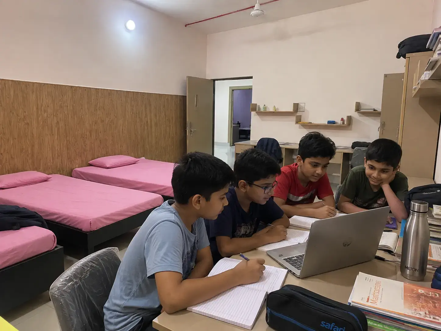Indian students collaborating in an evening learning lounge at Mirai Experiential School
